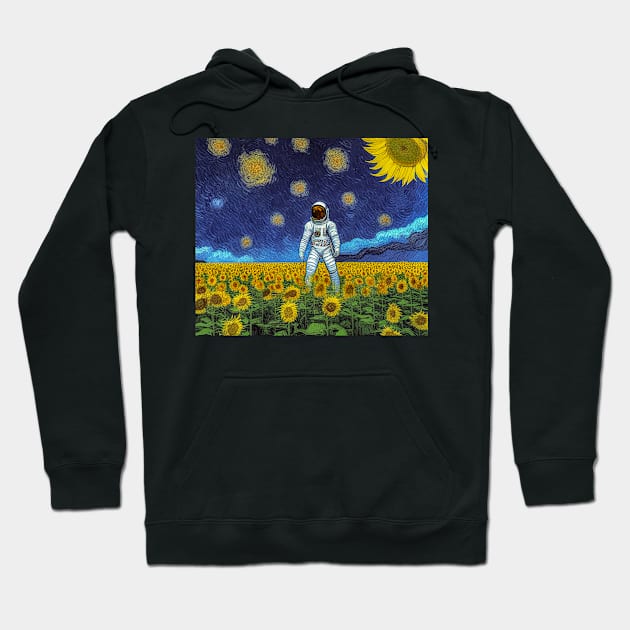 Astronaut Sunflower Impressionism Hoodie by cloudart2868